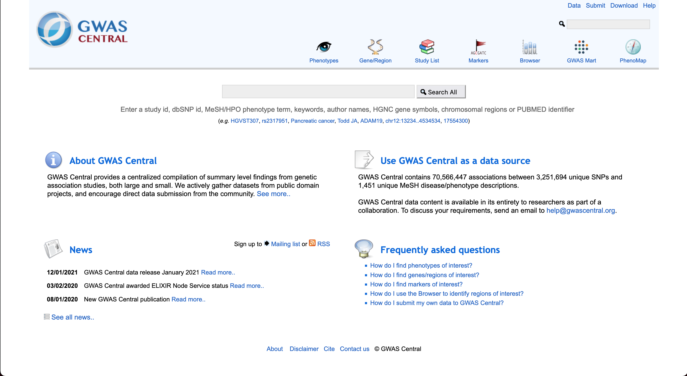 GWAS_Central site screenshot