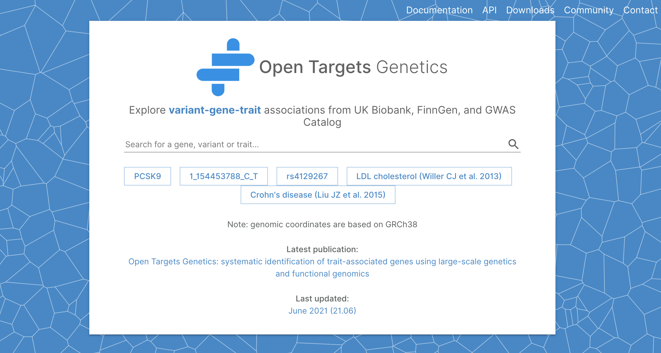 Open Targets Genetics site image