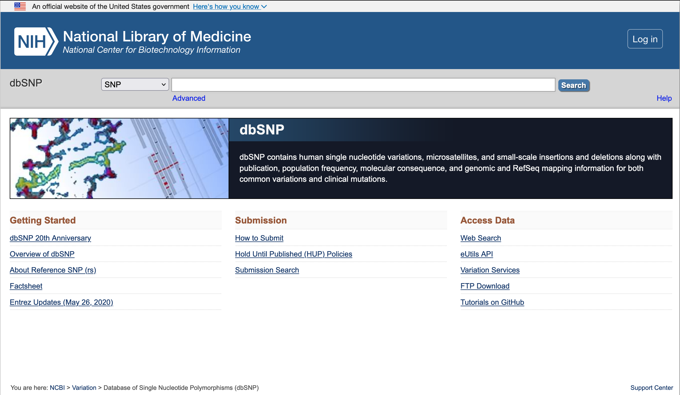 dbSNP site screenshot