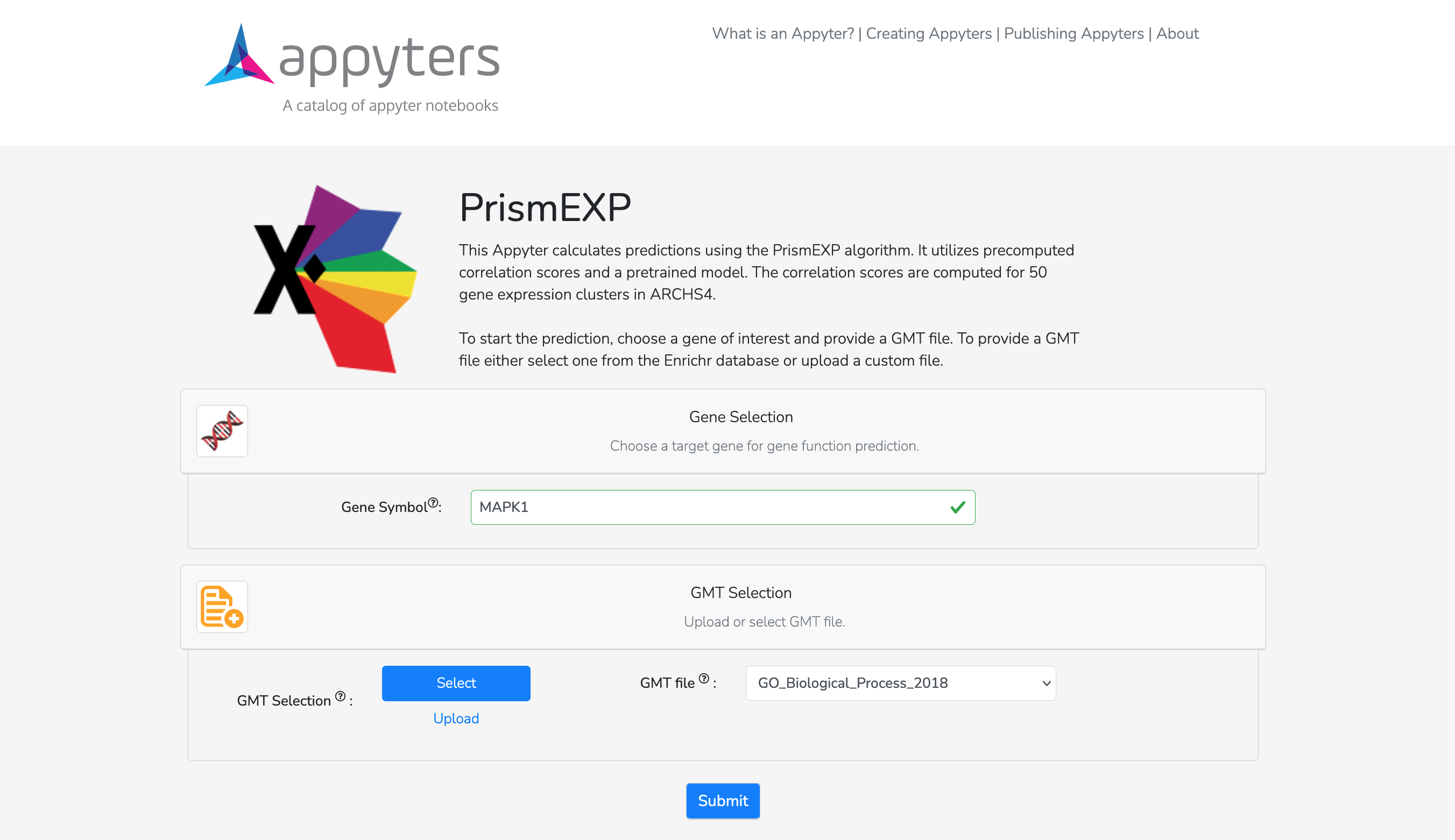 PrismEXP Appyter site image